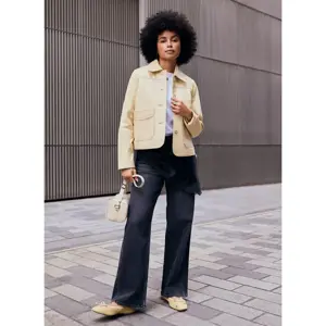 Mint Velvet Butter Yellow Leather Scallop Detail Jacket